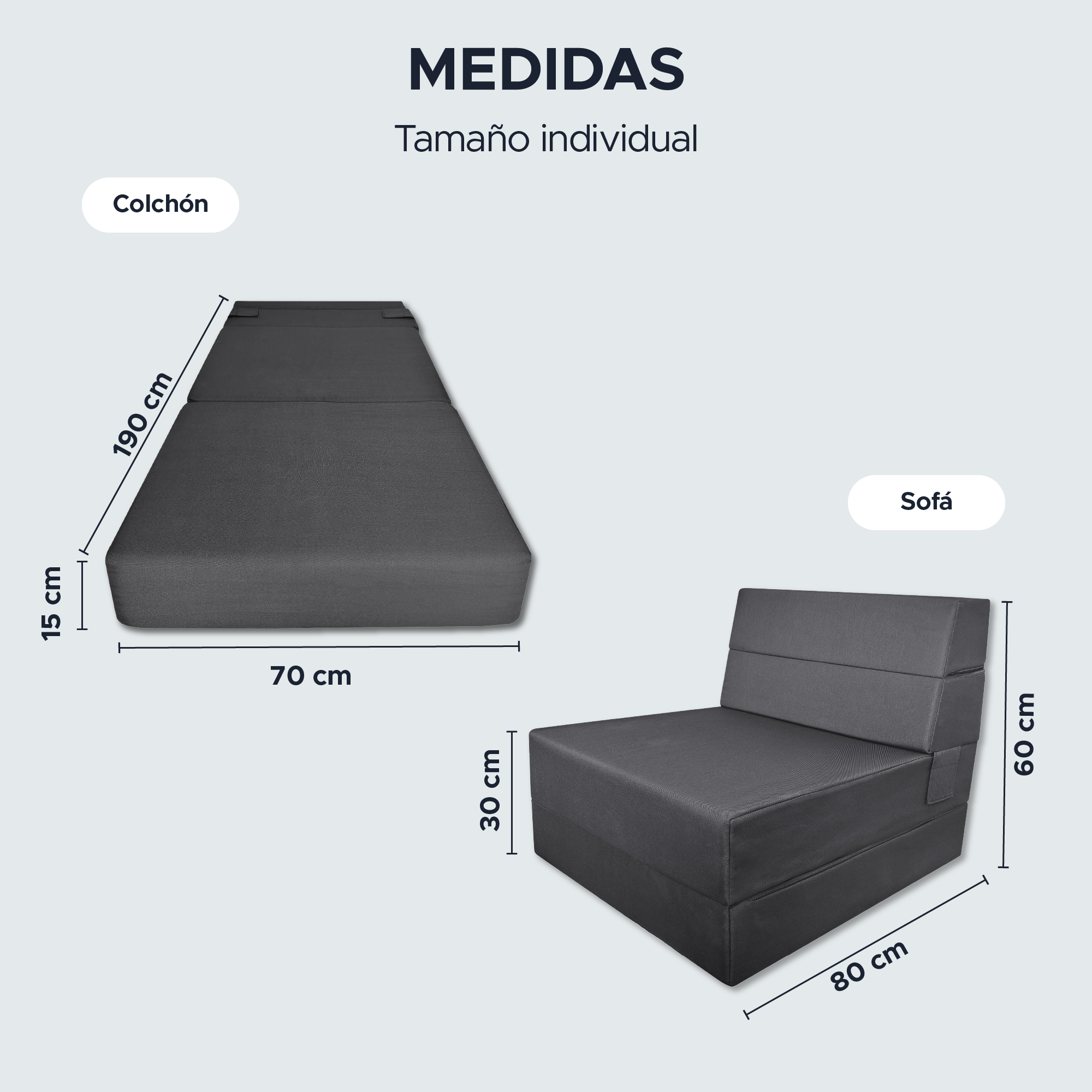 Sofá Cama Individual 3 En 1 Sky Care Color Negro