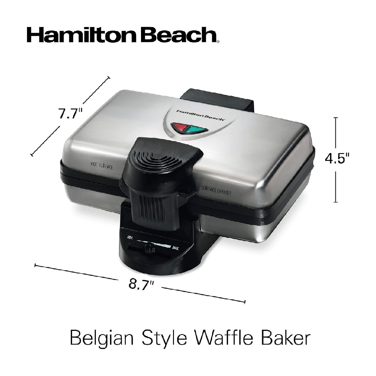 Waflera estilo Belga Hamilton Beach Antiadherente 700W Plata