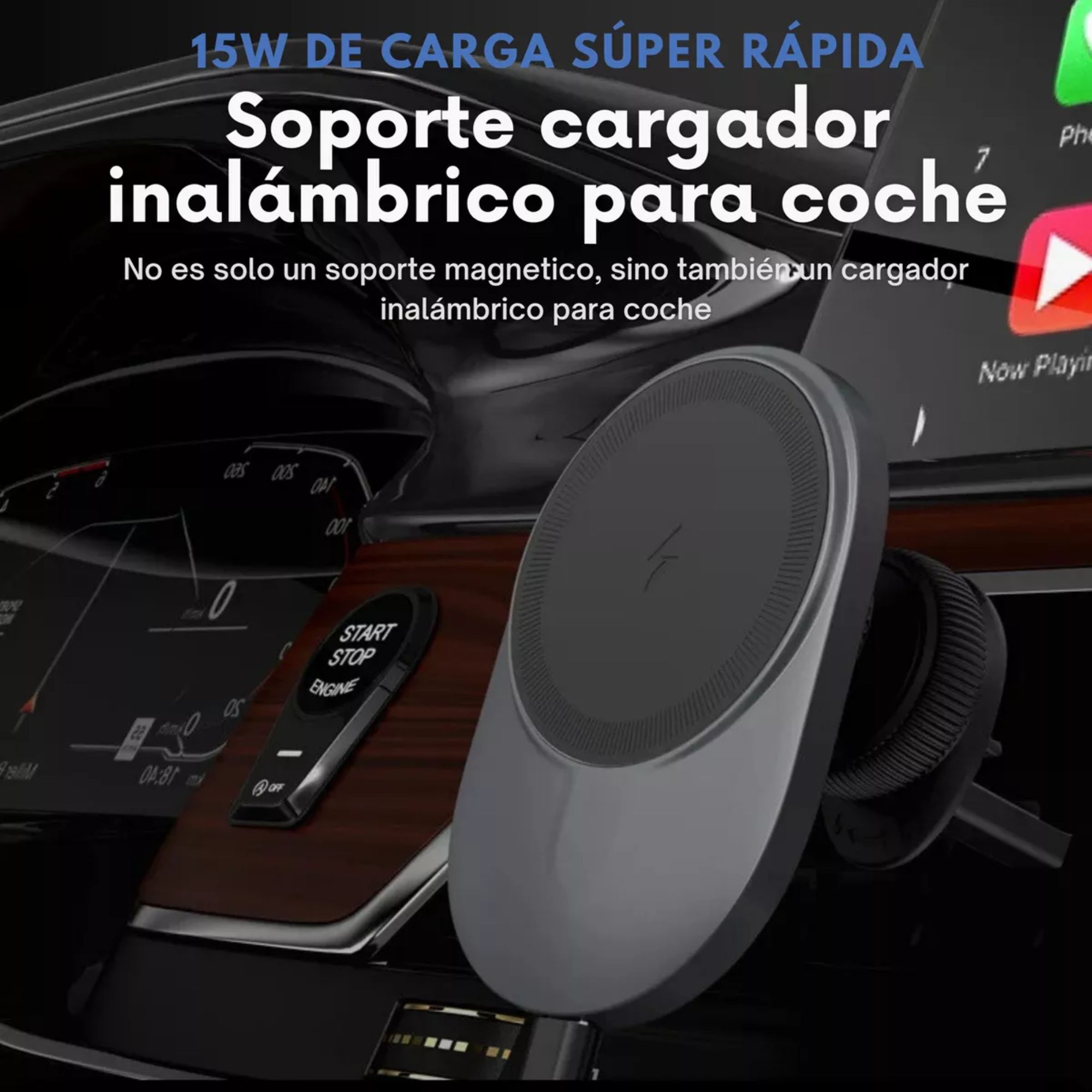 Cargador Inalambrico Soporte De Auto Para iPhone Magsafe Color Negro