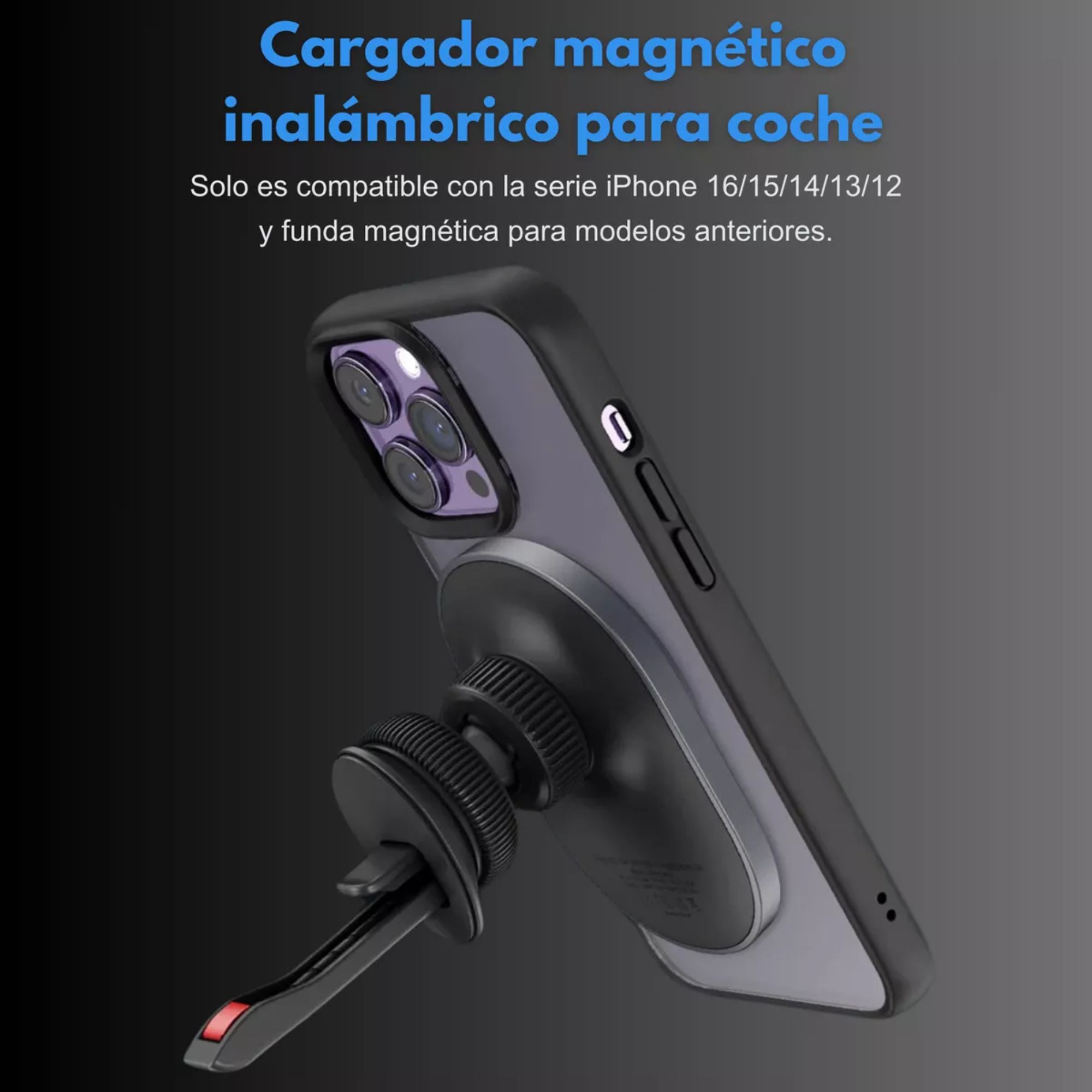 Cargador Inalambrico Soporte De Auto Para iPhone Magsafe Color Negro