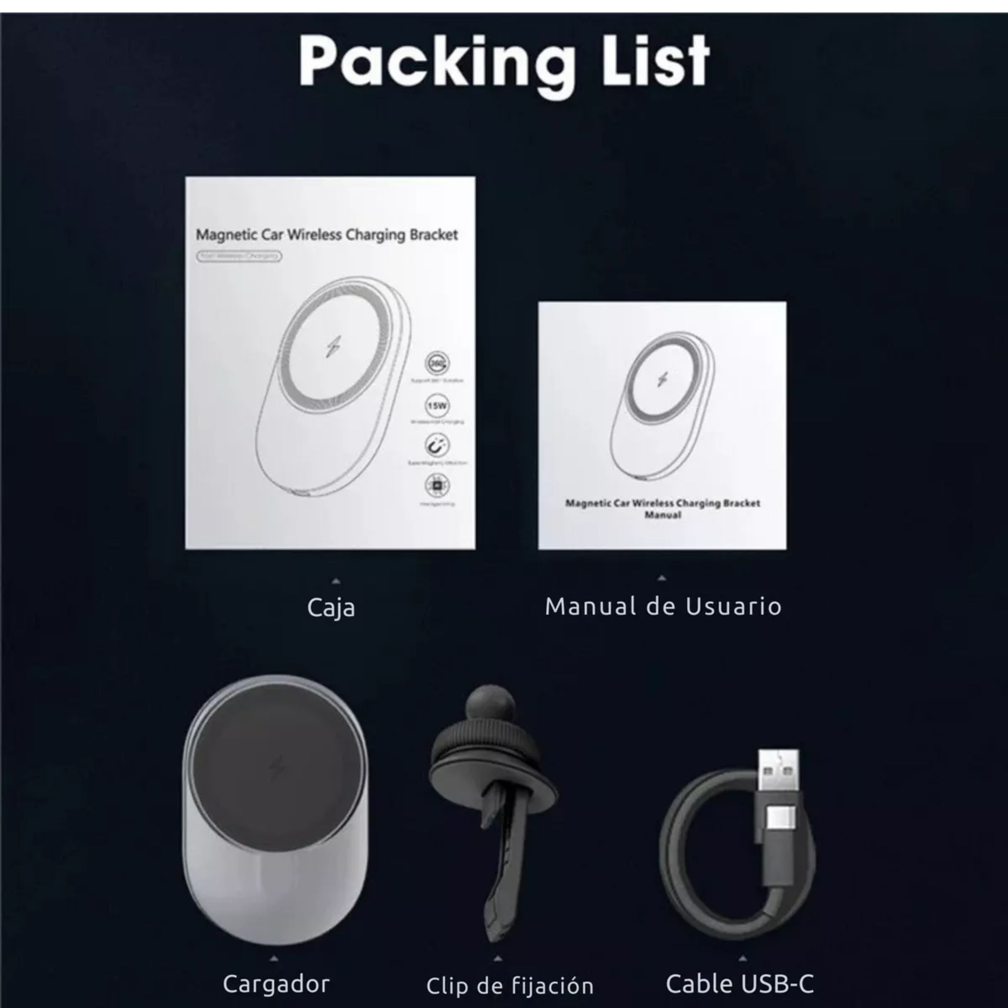 Cargador Inalambrico Soporte De Auto Para iPhone Magsafe Color Negro