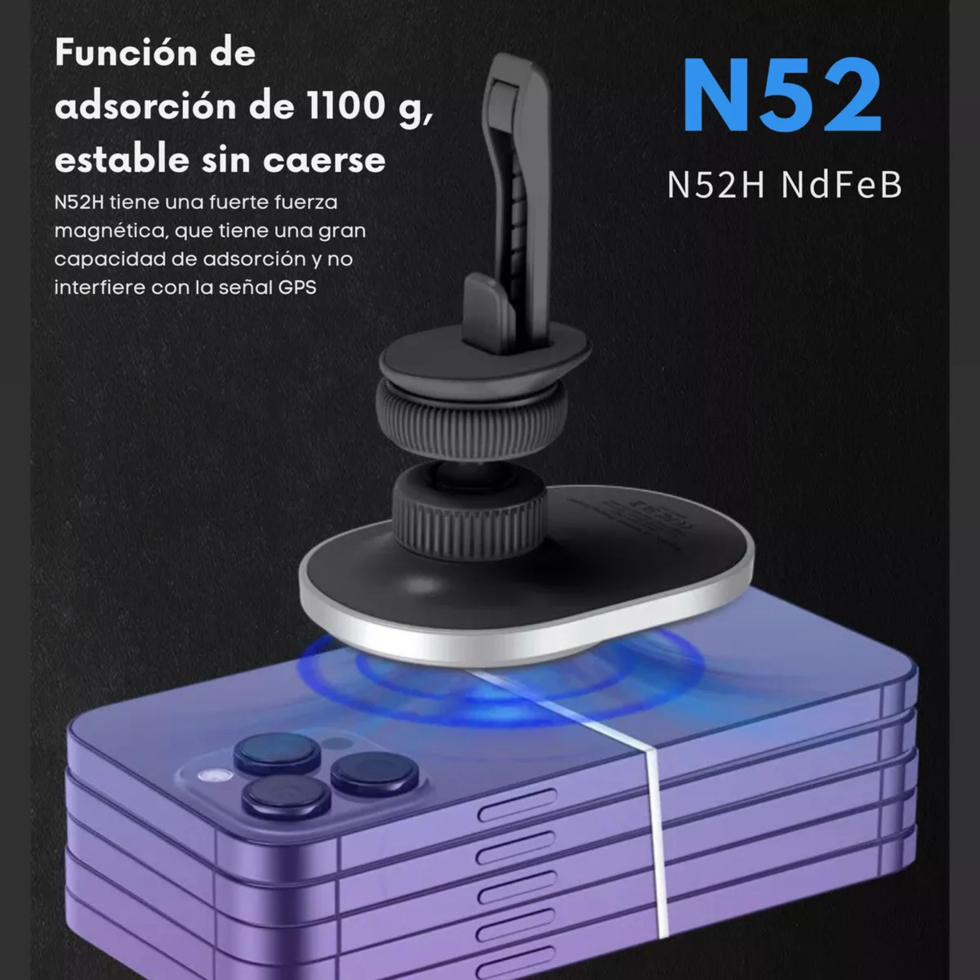 Cargador Inalambrico Soporte De Auto Para iPhone Magsafe Color Negro