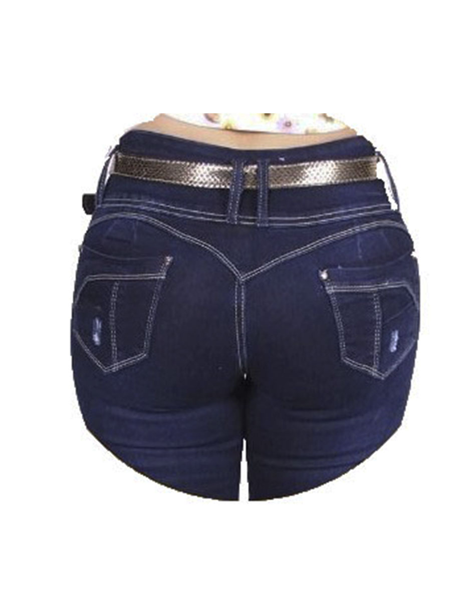 Jeans rasgados rotos pantalón mezclilla colombianos destrucción skinny stretch Bombón azul.