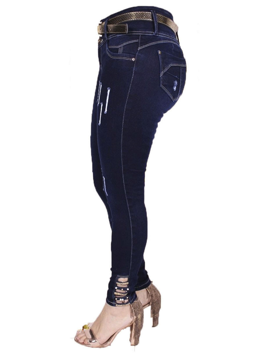 Jeans rasgados rotos pantalón mezclilla colombianos destrucción skinny stretch Bombón azul.