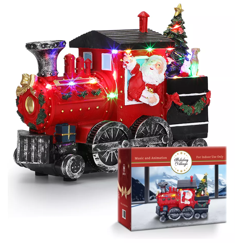 Villa Navidad Santa En Tren Escena Navideña Con Luz Led