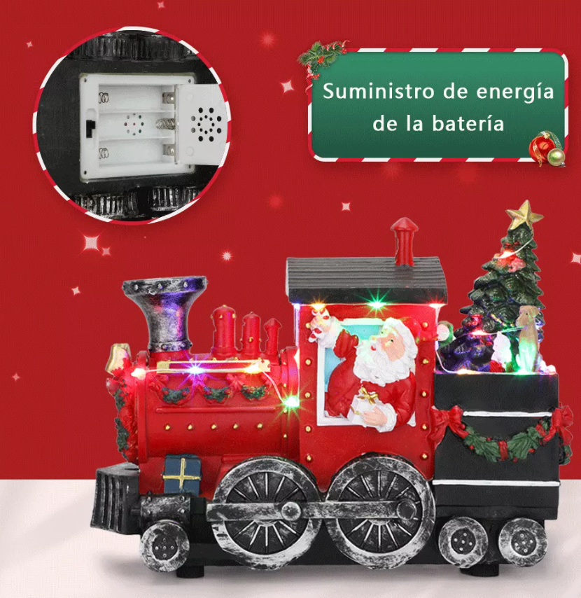 Villa Navidad Santa En Tren Escena Navideña Con Luz Led
