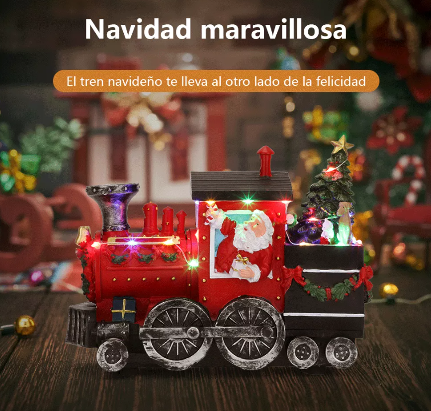 Villa Navidad Santa En Tren Escena Navideña Con Luz Led