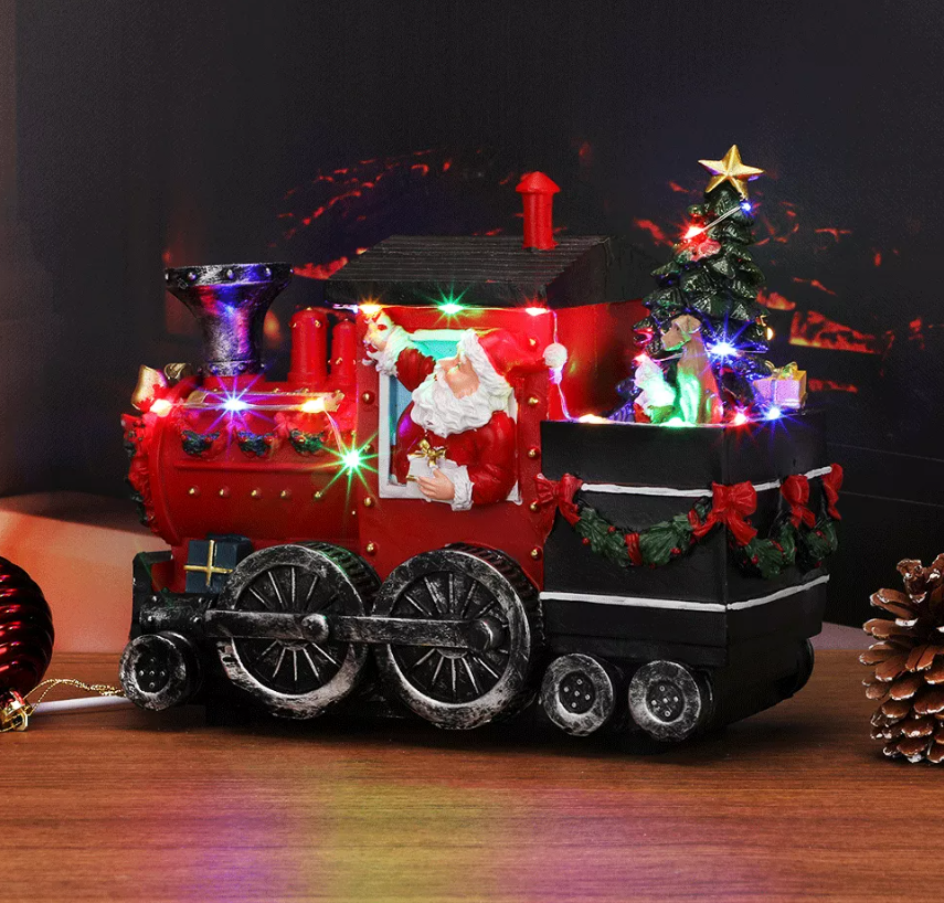 Villa Navidad Santa En Tren Escena Navideña Con Luz Led