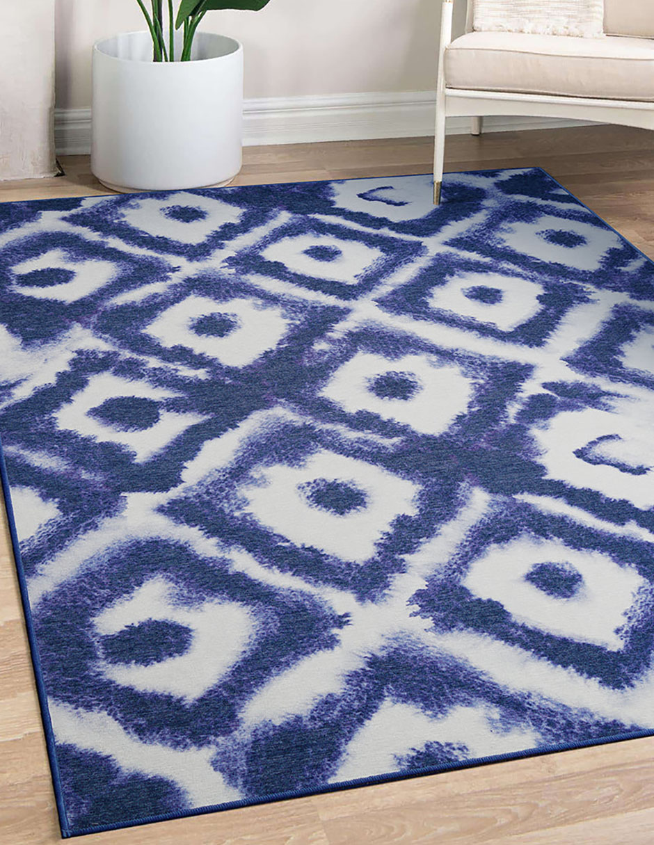 Tapete Alfombra Decorativo Lavable Shibori Geométrica Diamante Azul - Fine Art Tj