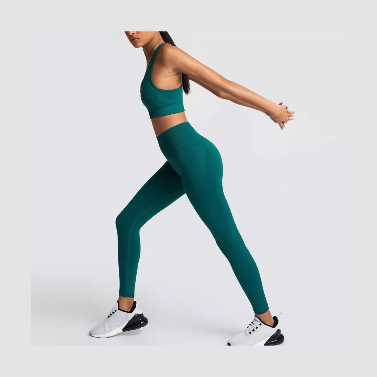 Leggins Levanta Gluteos + Bra Conjunto Licra Deportivo Mujer Verde Oscuro Talla M