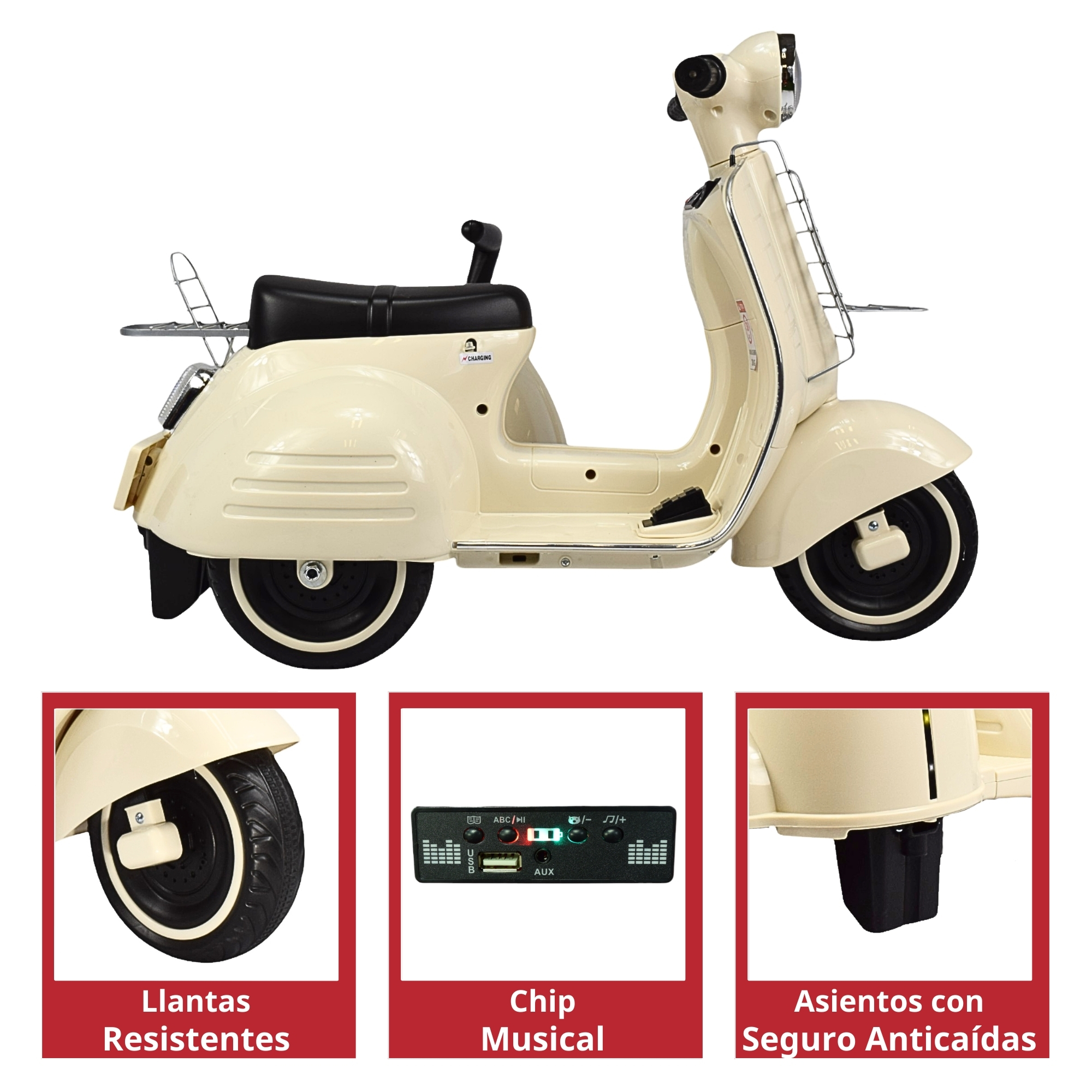 Motocicleta Montable Electrica Doble Asiento Sonido Luz Led 6v - BEIGE 