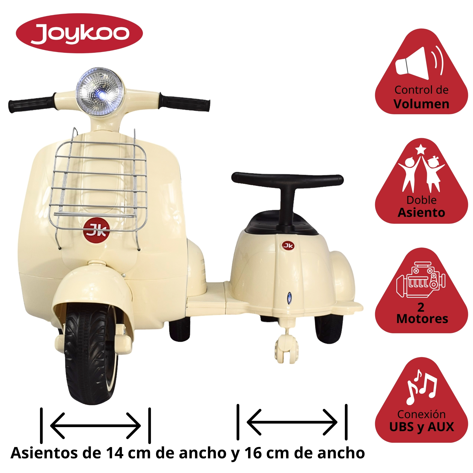 Motocicleta Montable Electrica Doble Asiento Sonido Luz Led 6v - BEIGE 