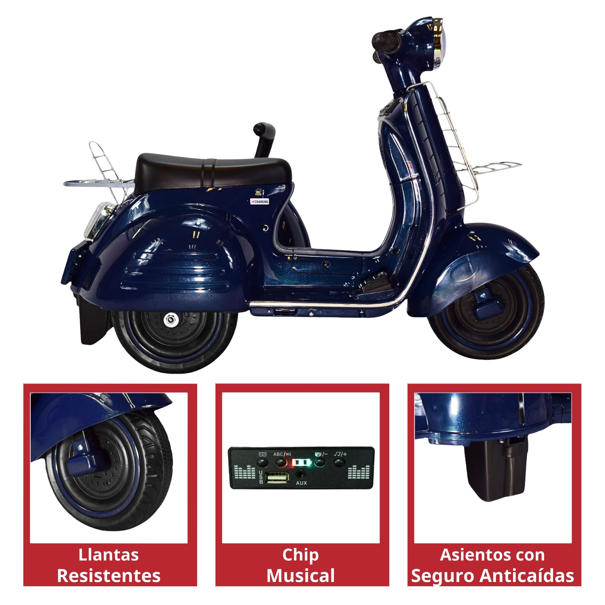 Motocicleta Montable Electrica Doble Asiento Sonido Luz Led 6v - AZUL