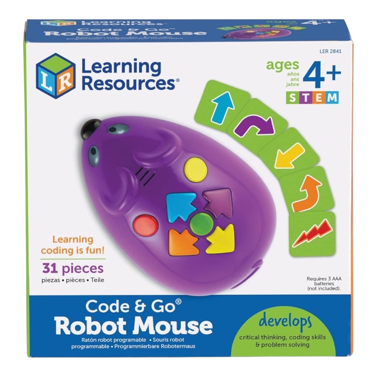 Learning Resources Code & Go Robot Mouse - 31 Piezas, Edades 4+ Años Programacion para Niños, Codificación de Juguete Stem, Juguetes Libres de Pantalla para Niños