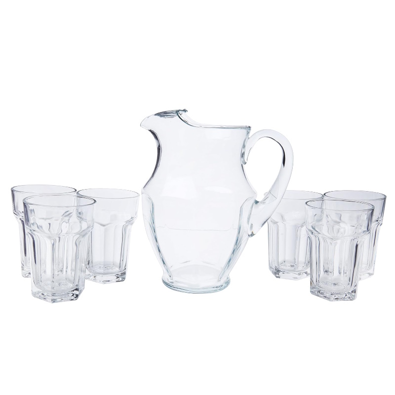Juego 6 Vasos de Vidrio con Jarra para Agua New York Crisa