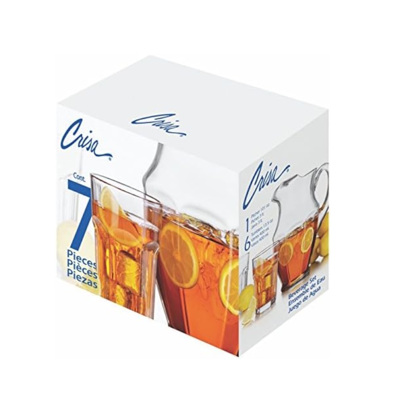 Juego 6 Vasos de Vidrio con Jarra para Agua New York Crisa