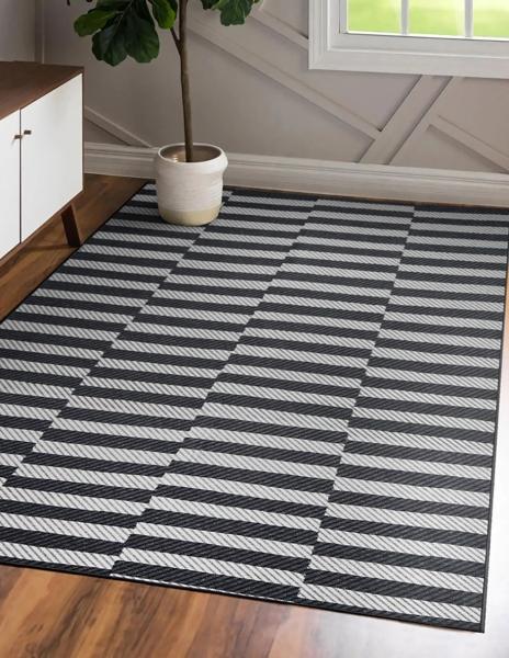 Tapete Alfombra Decorativo Lavable Tratti Offset Stripe Negro Crema - Fine Art Tj