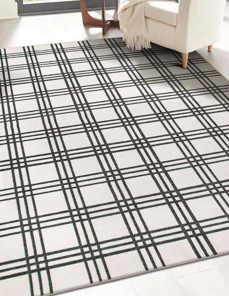 Tapete Alfombra Decorativo Lavable Cuadros Negro y Crema - Fine Art Tj