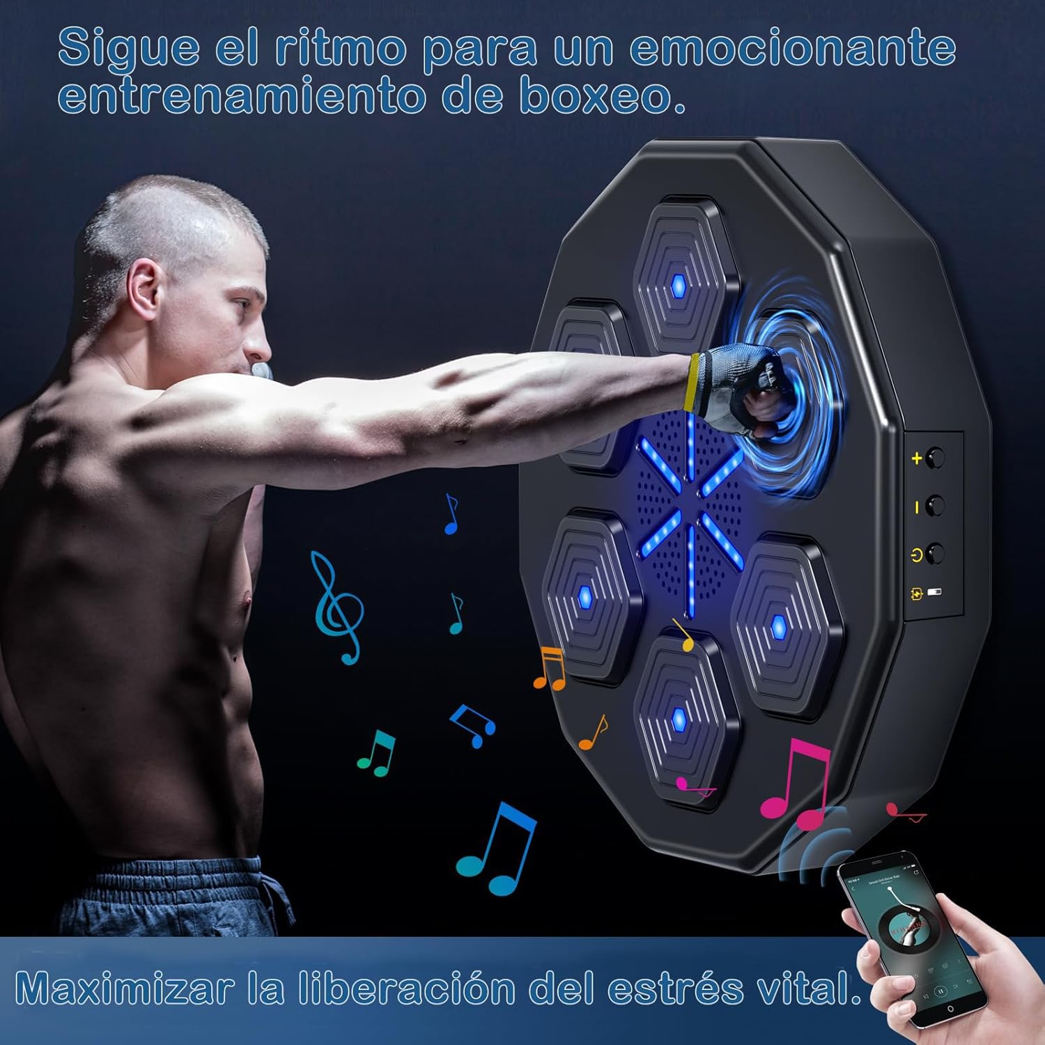 Máquina de Boxeo con Música Bluetooth Inteligente, Juego de Boxeo Montado En La Pared con Guantes de Boxeo, Objetivo de Boxeo Inteligente Recargable, Adecuado para Adultos Y Niños