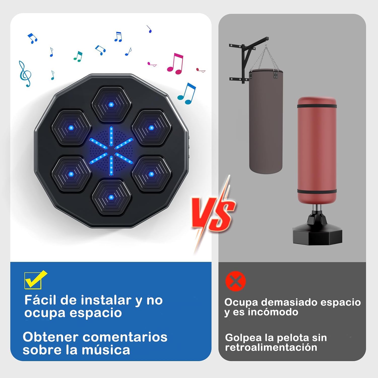 Máquina de Boxeo con Música Bluetooth Inteligente, Juego de Boxeo Montado En La Pared con Guantes de Boxeo, Objetivo de Boxeo Inteligente Recargable, Adecuado para Adultos Y Niños