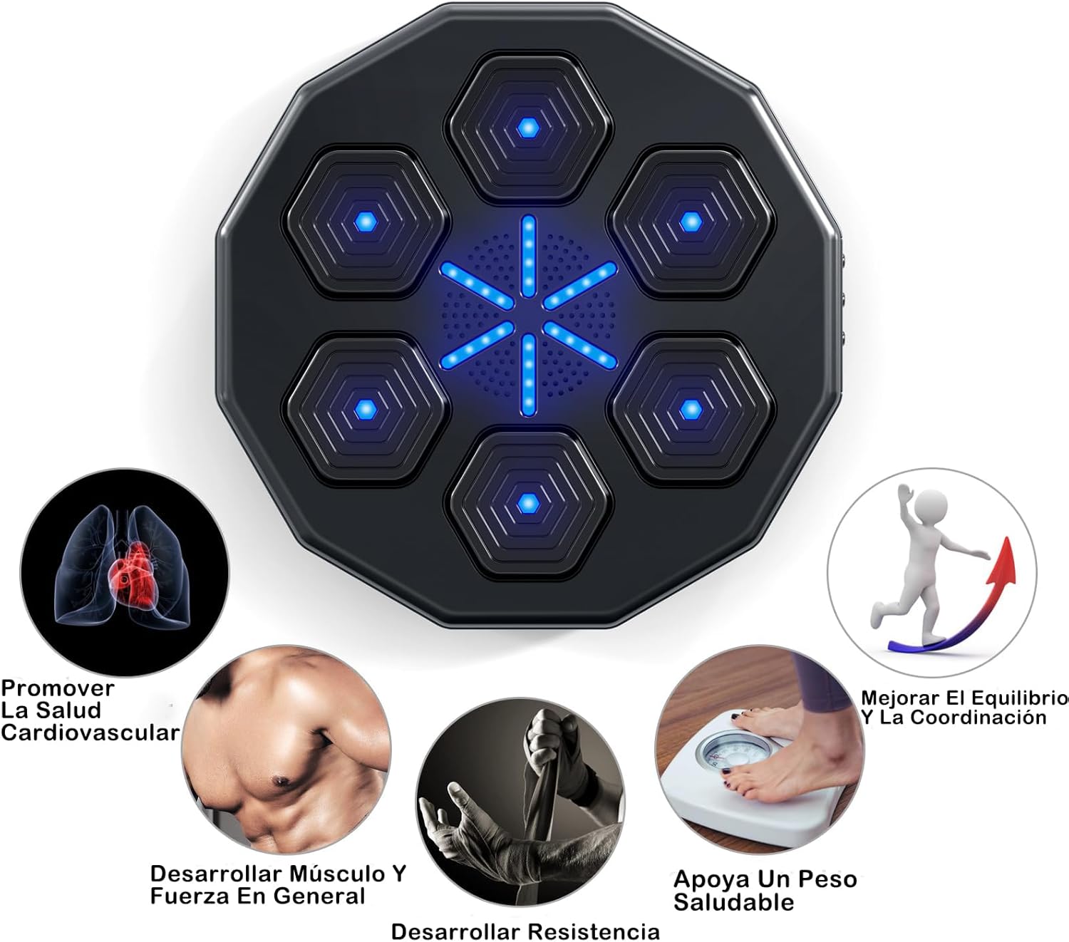 Máquina de Boxeo con Música Bluetooth Inteligente, Juego de Boxeo Montado En La Pared con Guantes de Boxeo, Objetivo de Boxeo Inteligente Recargable, Adecuado para Adultos Y Niños