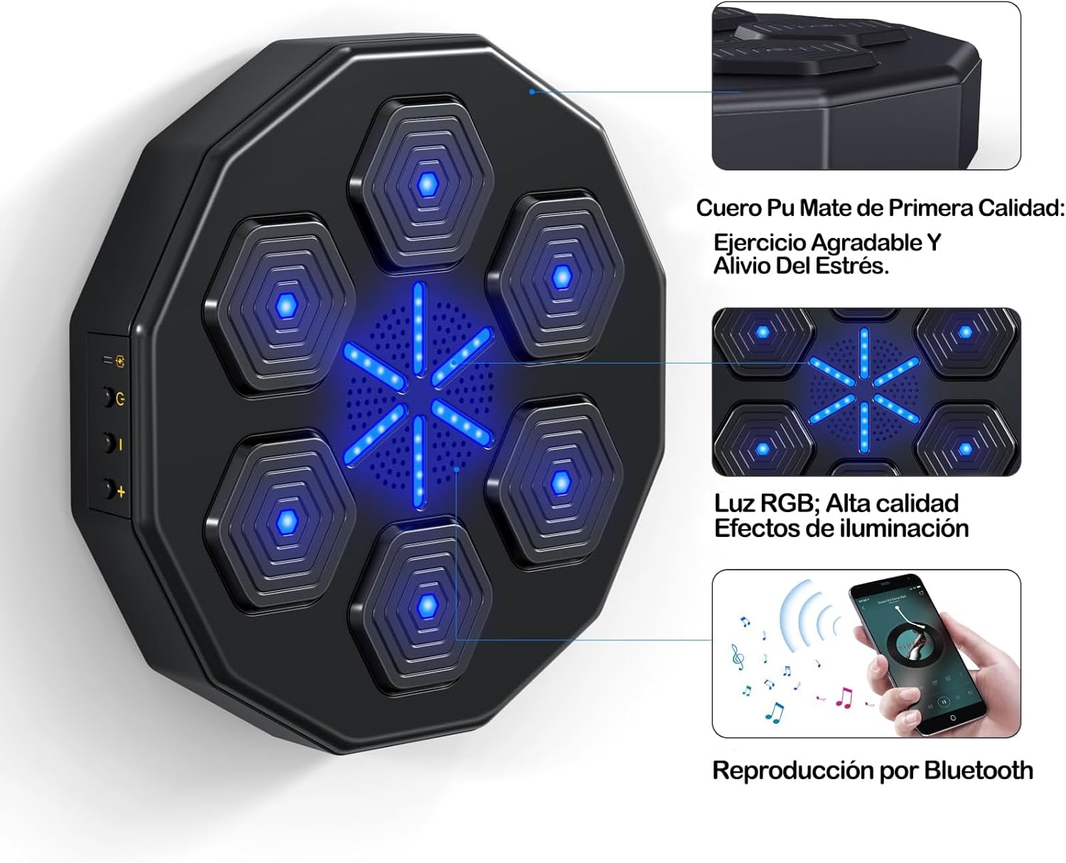 Máquina de Boxeo con Música Bluetooth Inteligente, Juego de Boxeo Montado En La Pared con Guantes de Boxeo, Objetivo de Boxeo Inteligente Recargable, Adecuado para Adultos Y Niños
