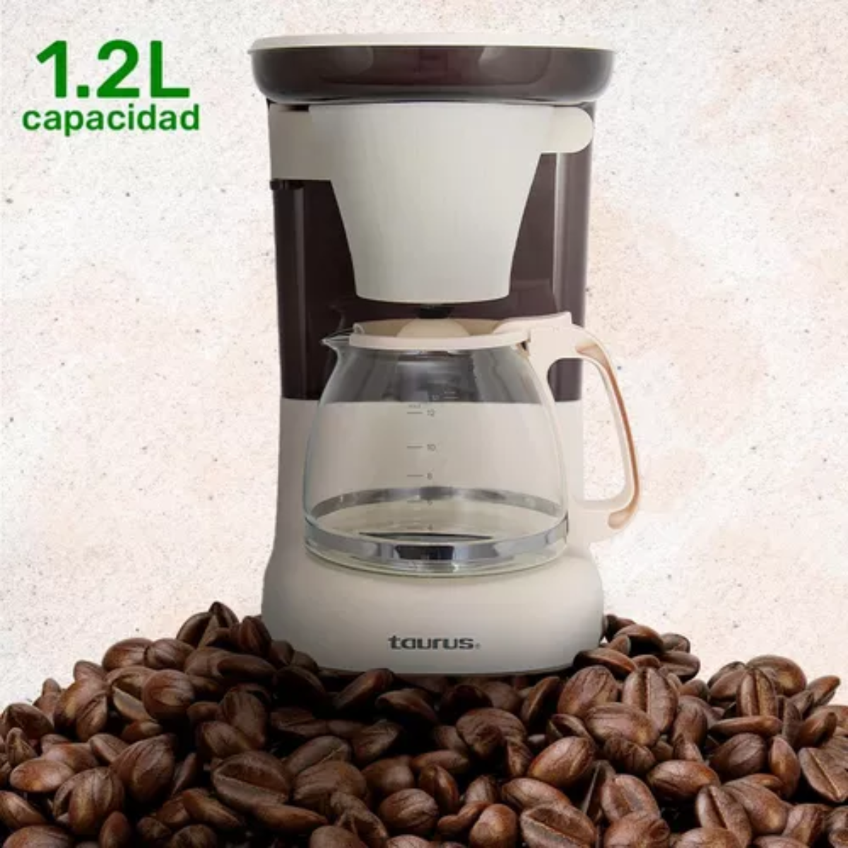  Cafetera Taurus Velvet ECO Con Filtro Lavable, Antigoteo, Para 12 Tazas, Beige