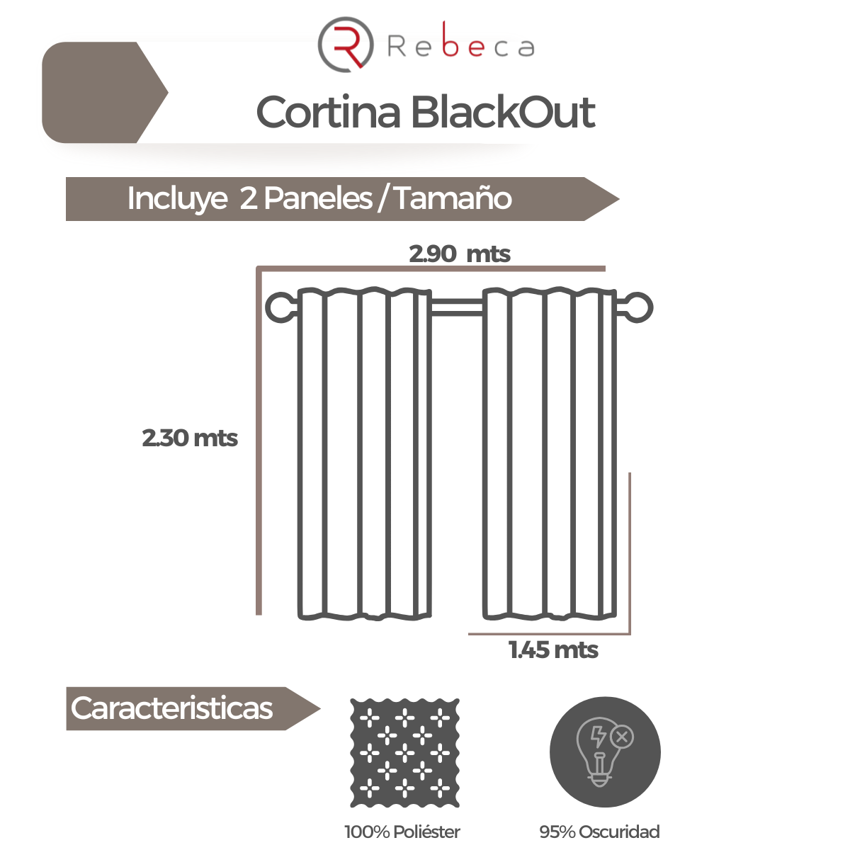 Cortina BlackOut Rebeca - 2 Paneles calidad Premium 95% Oscuridad- 290 x 230 cm de altura - Color Azul Celeste