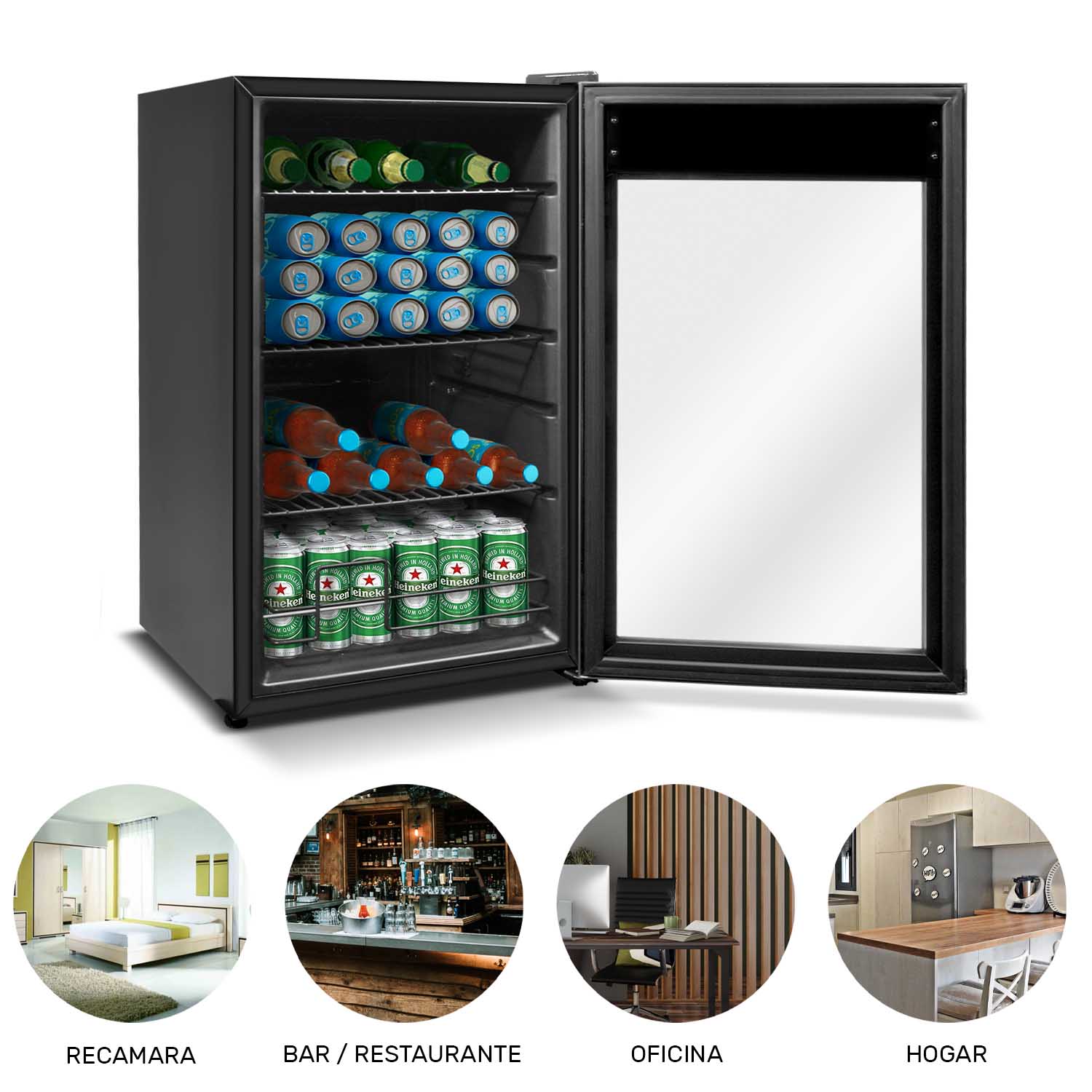 Frigobar 2.4pies Refigerador Digital Luz Led Tactil 85 Latas