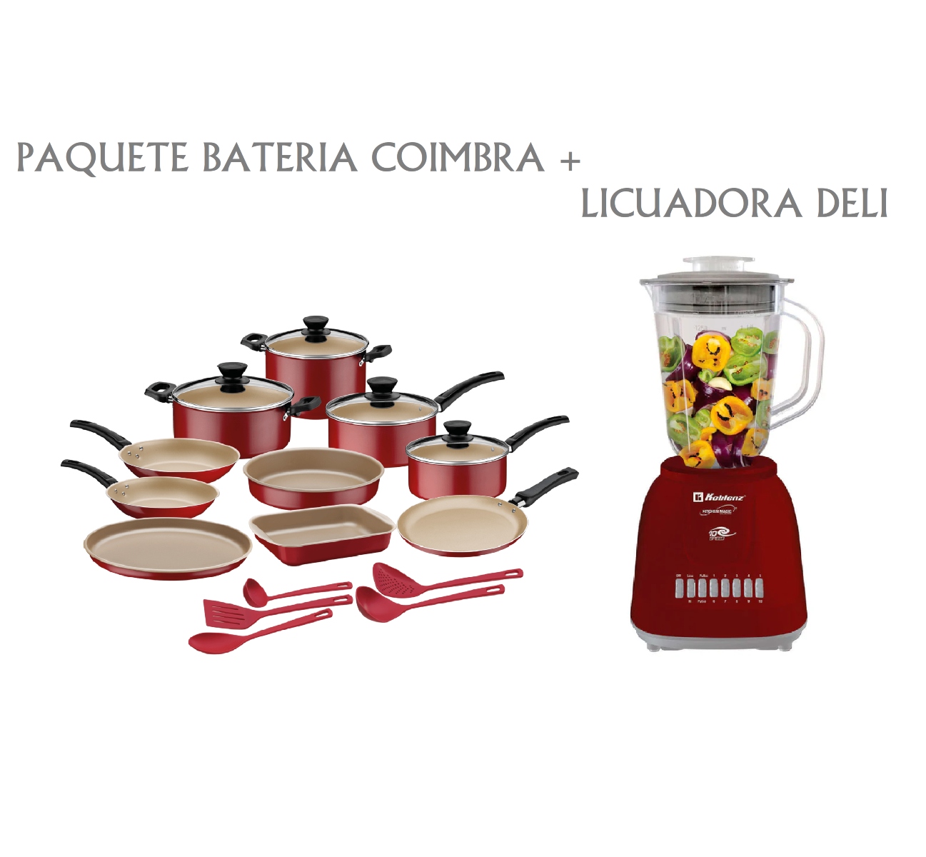 Paquete Batería Coimbra 19 Piezas + Licuadora Koblenz Deli Roja ENDY6