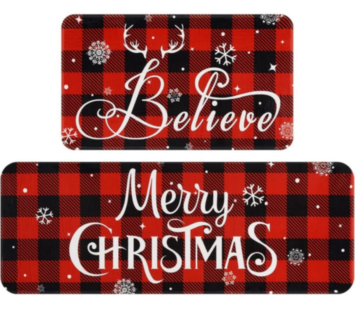 Juego 2 Alfombras Tapetes Cocina Entrada Navidad Decoracion :Feliz navidad rojo negro cuadros 