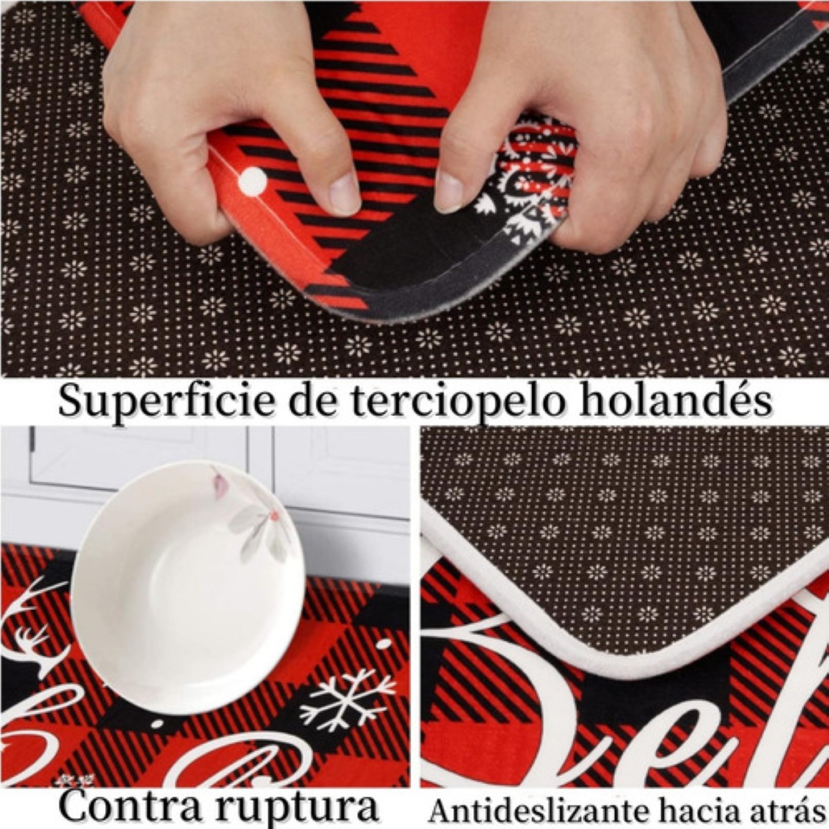 Juego 2 Alfombras Tapetes Cocina Entrada Navidad Decoracion :Feliz navidad rojo negro cuadros 