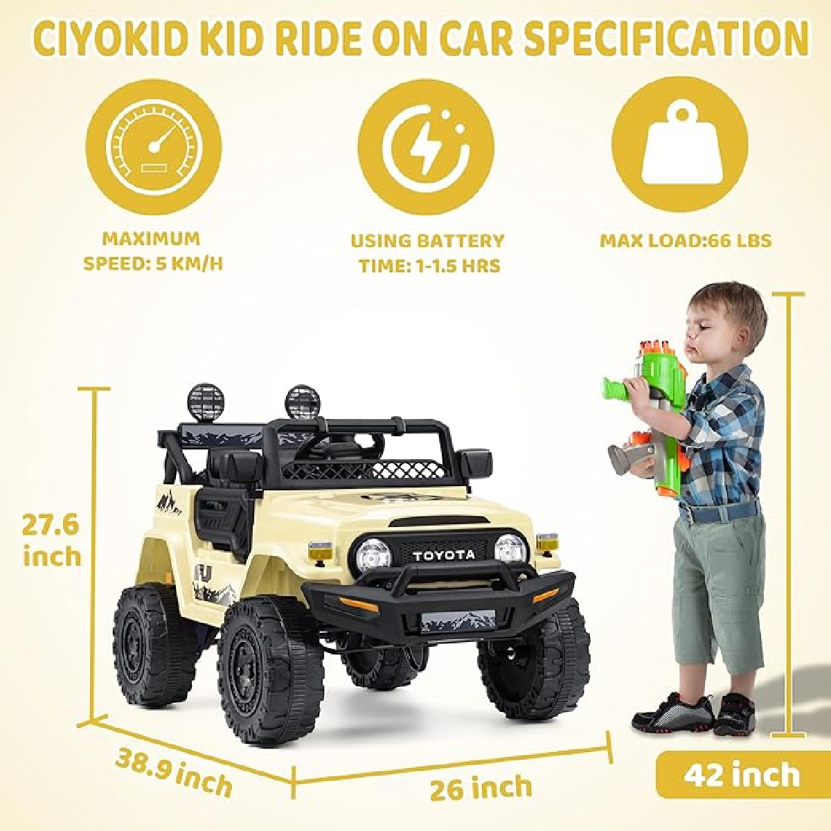 Montable Electrico Para Niños Toyota Fj Cruiser JJ2099 Le Monde Beige
