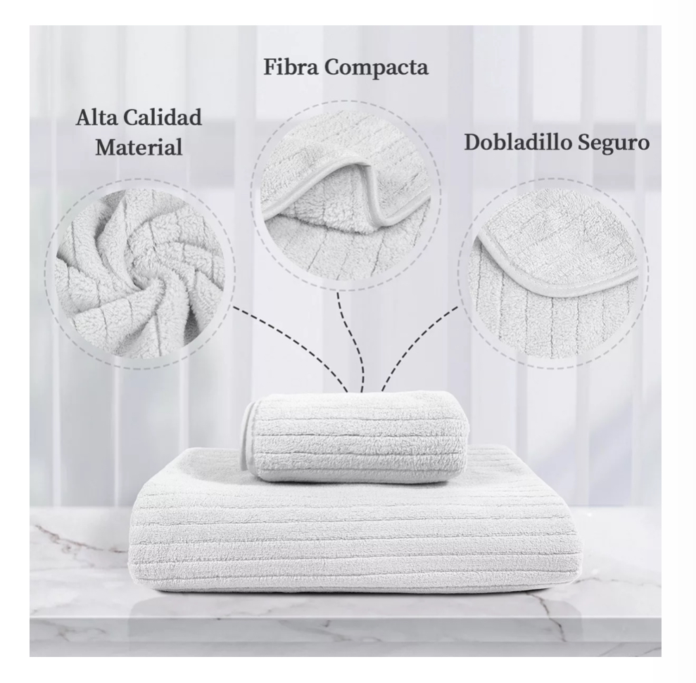 Set 2 Toallas Baño Lana Coral Suave De Alta Densidad gris 