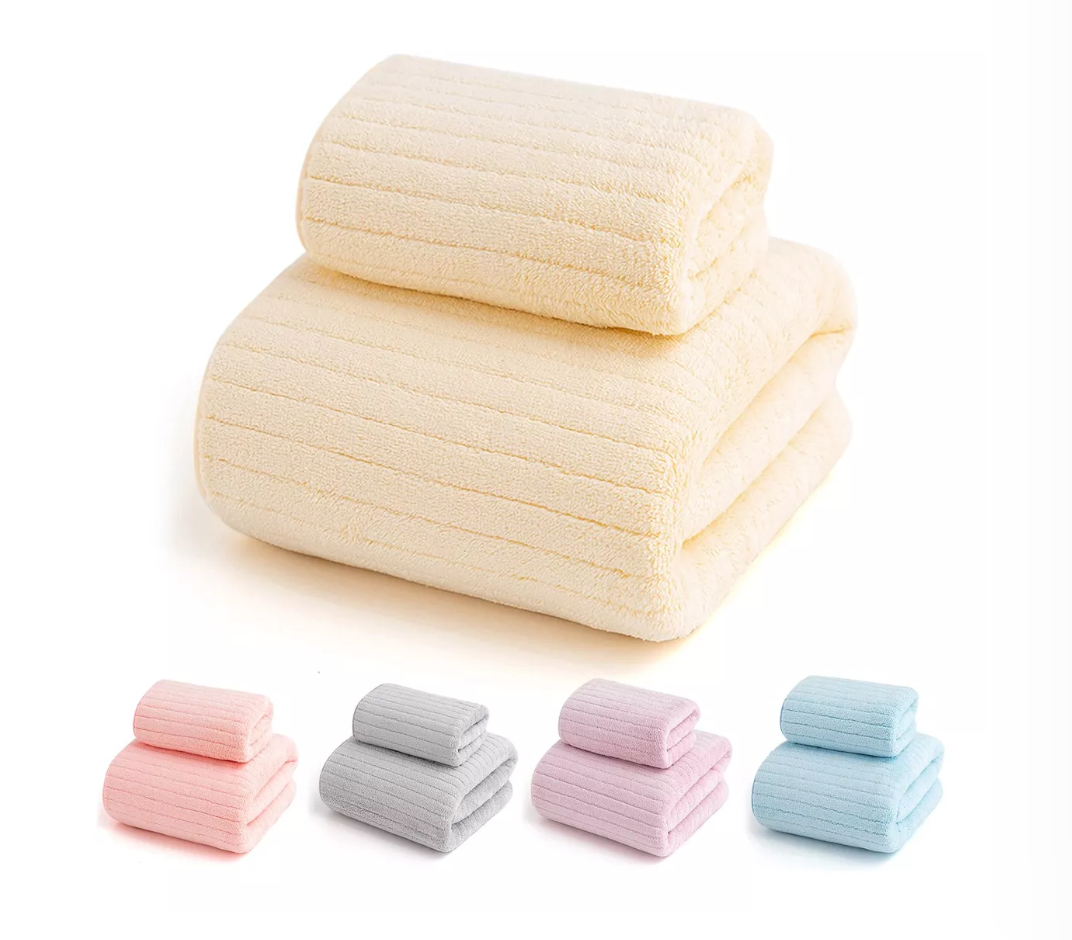 Set 2 Toallas Baño Lana Coral Suave De Alta Densidad amarillo