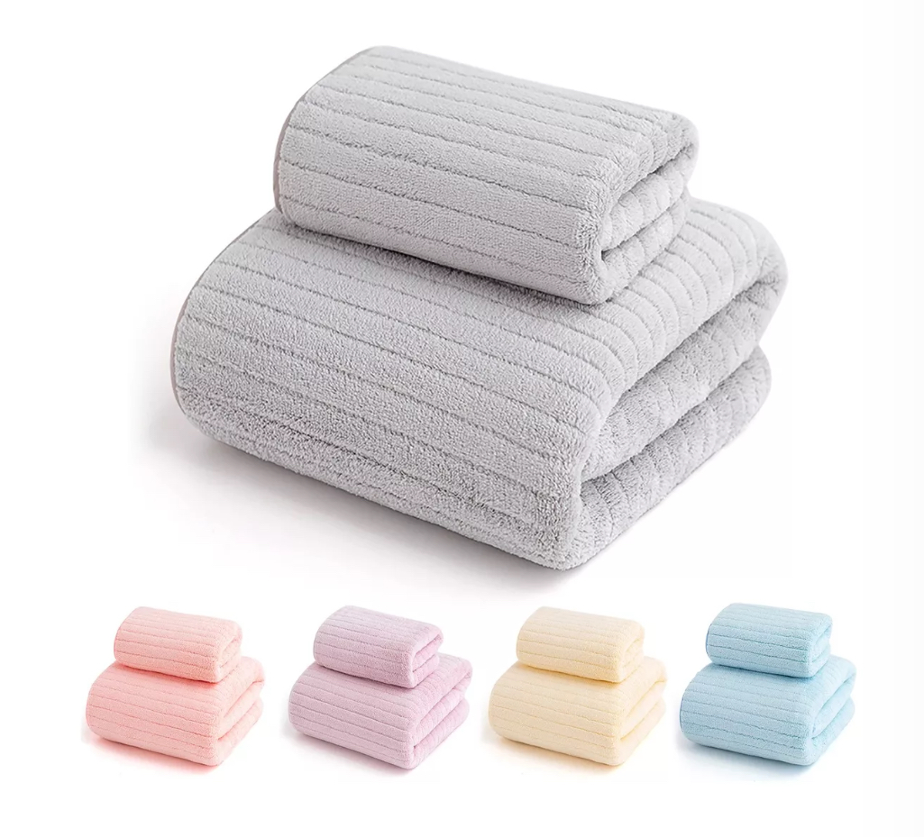 Set 2 Toallas Baño Lana Coral Suave De Alta Densidad gris 
