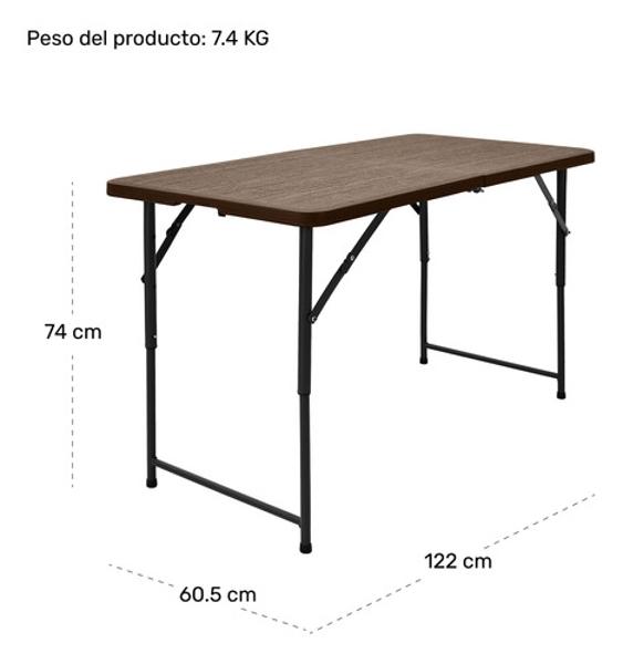 Mesa Plegable 122cm Portatil Portafolio Exterior Tipo Madera Café Jardimex