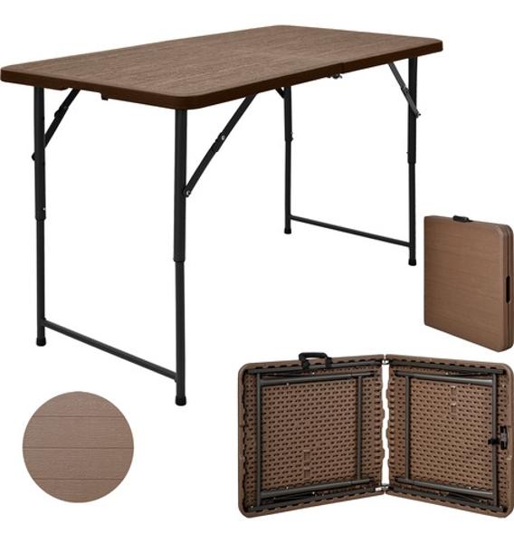 Mesa Plegable 122cm Portatil Portafolio Exterior Tipo Madera Café Jardimex