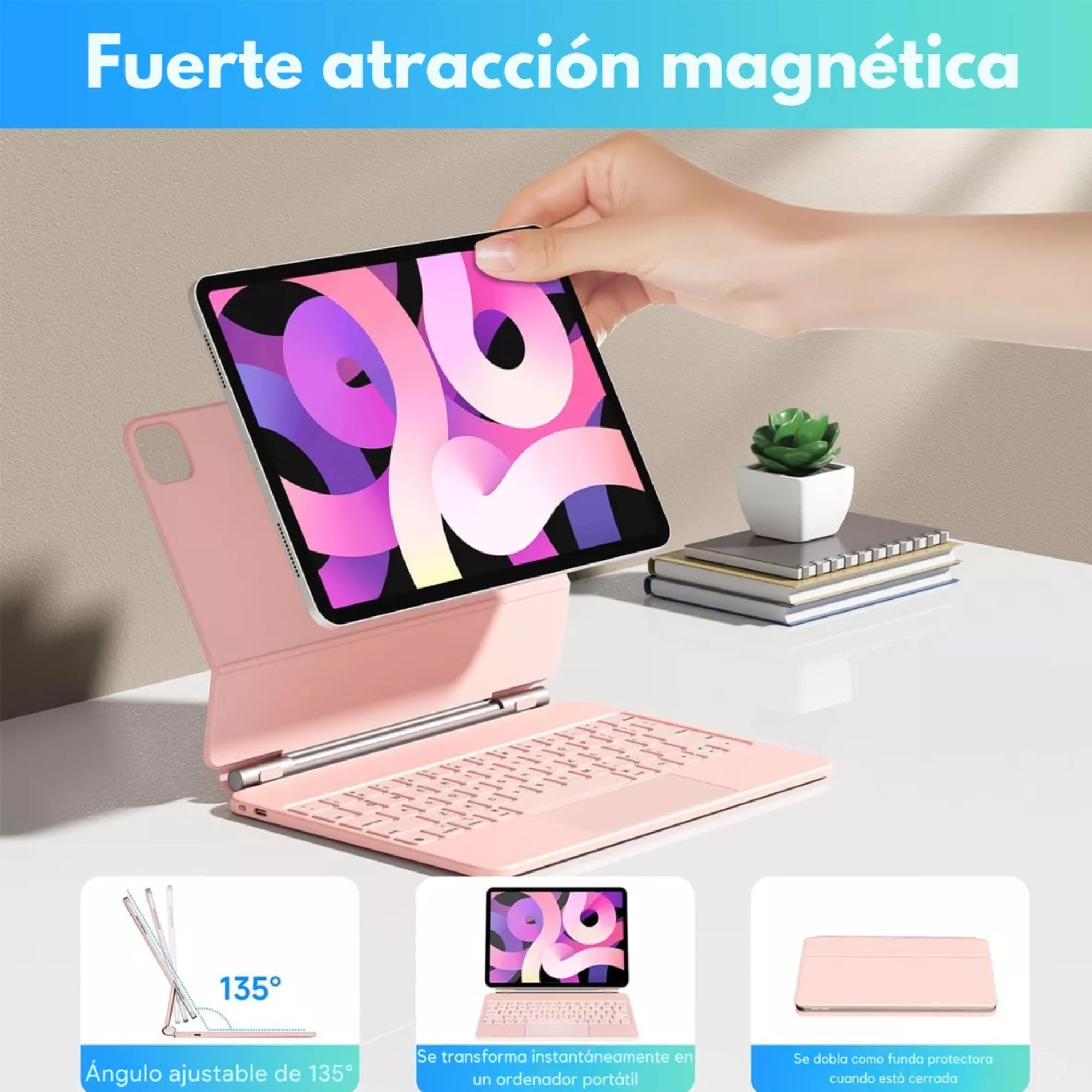 Funda Teclado Magic Keyboard Para iPad Air Pro 12.9 Color Rosa + Pencil