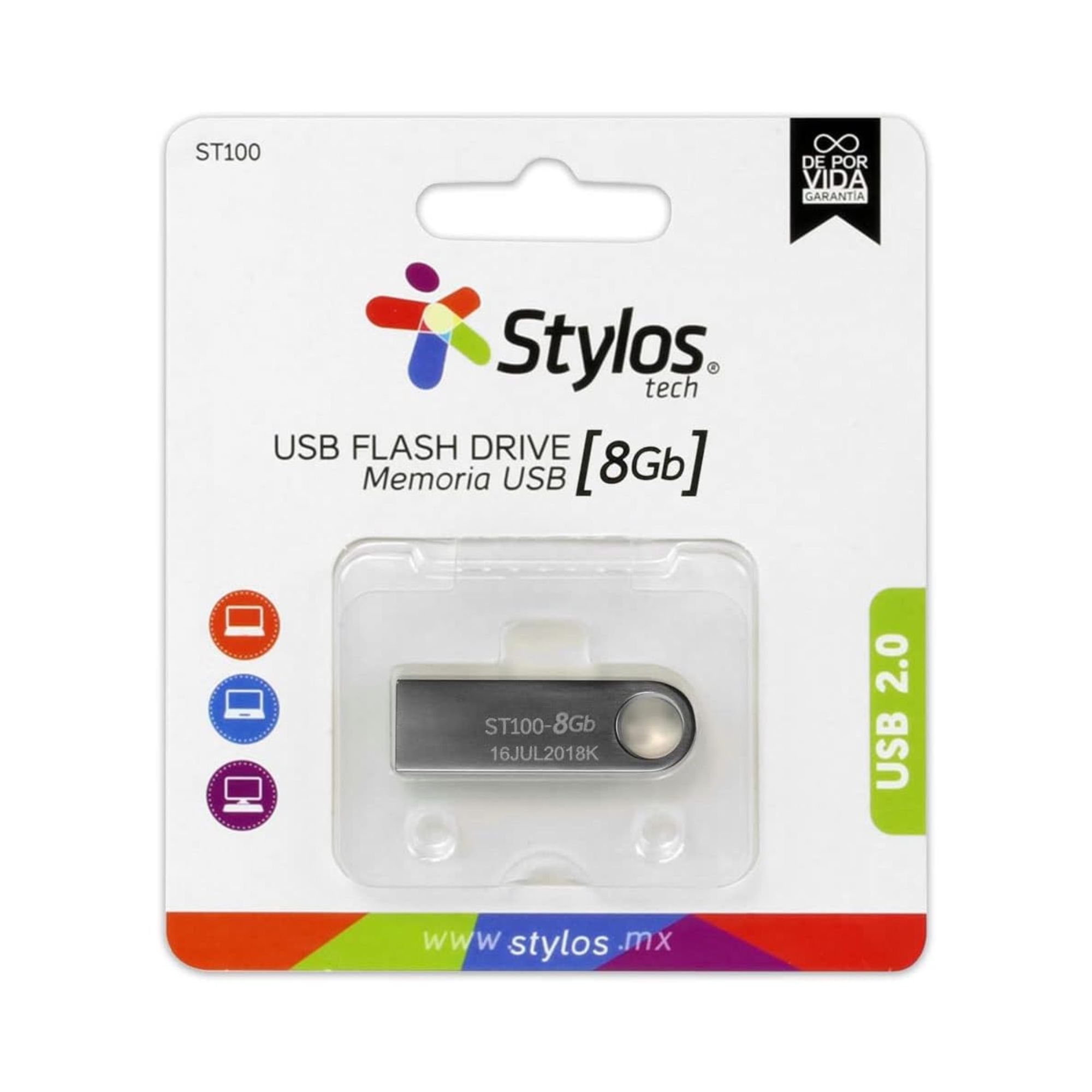 50 Pack - Memoria USB de 8 GB Stylos ST100, Metálica