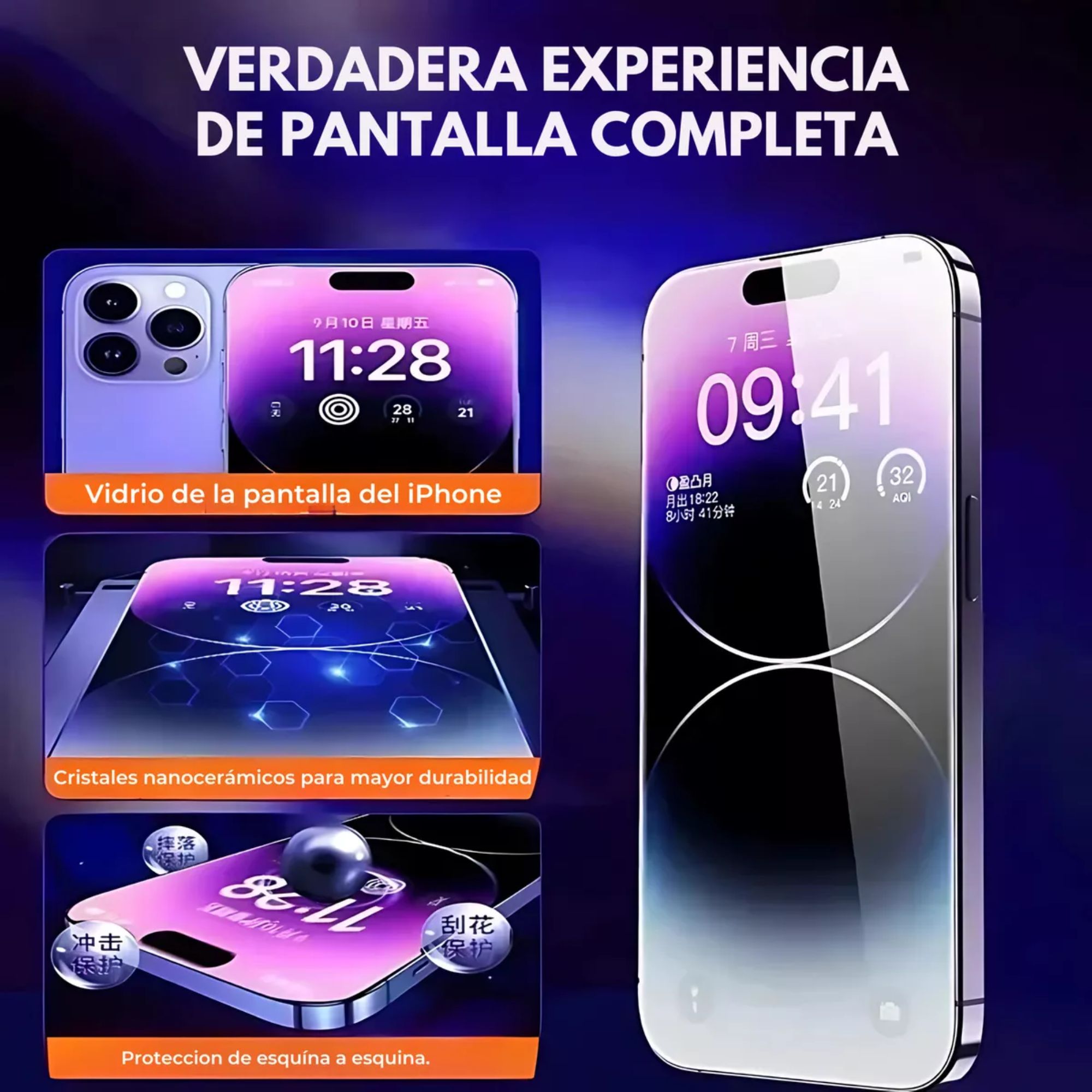 Mica Cristal Templado Premium Para iPhone Fácil Instalación Iphone 14 pro max/15 plus/16 plus