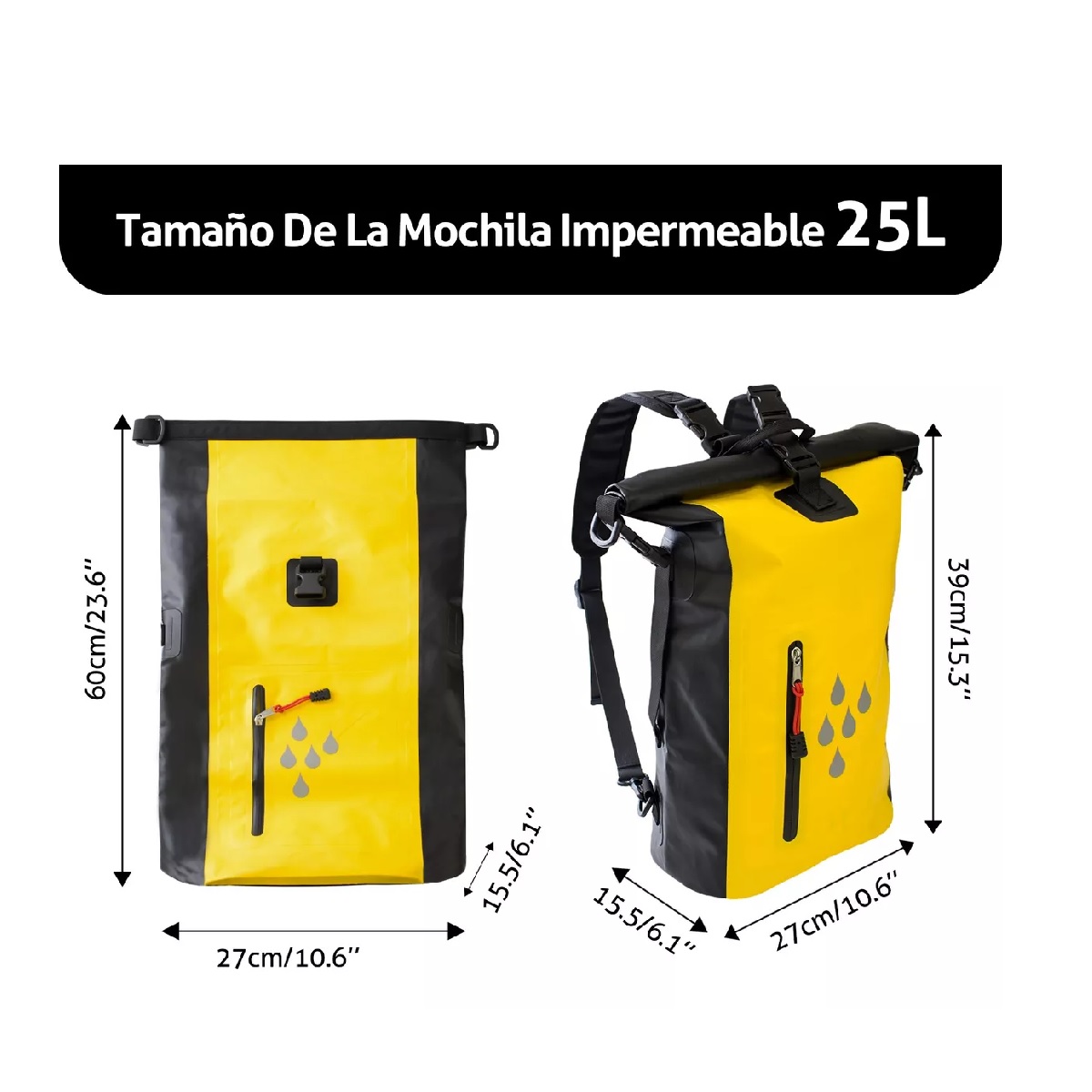 25l Mochila Impermeable Bolsa Seca Impermeable Kayak Camping Amarillo