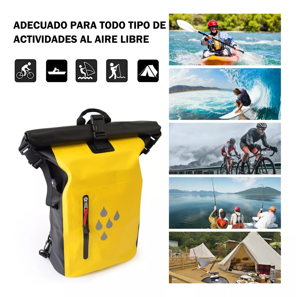 25l Mochila Impermeable Bolsa Seca Impermeable Kayak Camping Amarillo