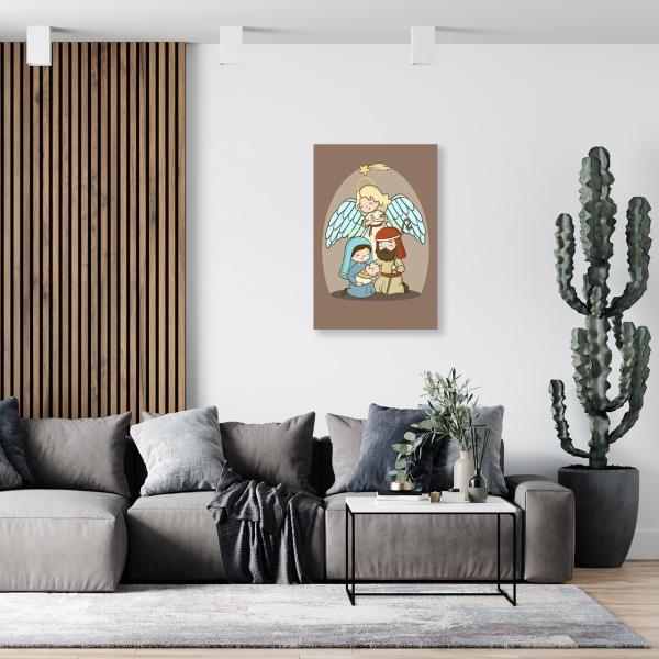 Cuadro Decorativo Canvas Religioso para niños Nacimiento Jesús María y José 60 X 40 cm