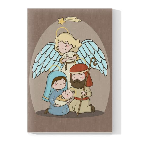 Cuadro Decorativo Canvas Religioso para niños Nacimiento Jesús María y José 60 X 40 cm