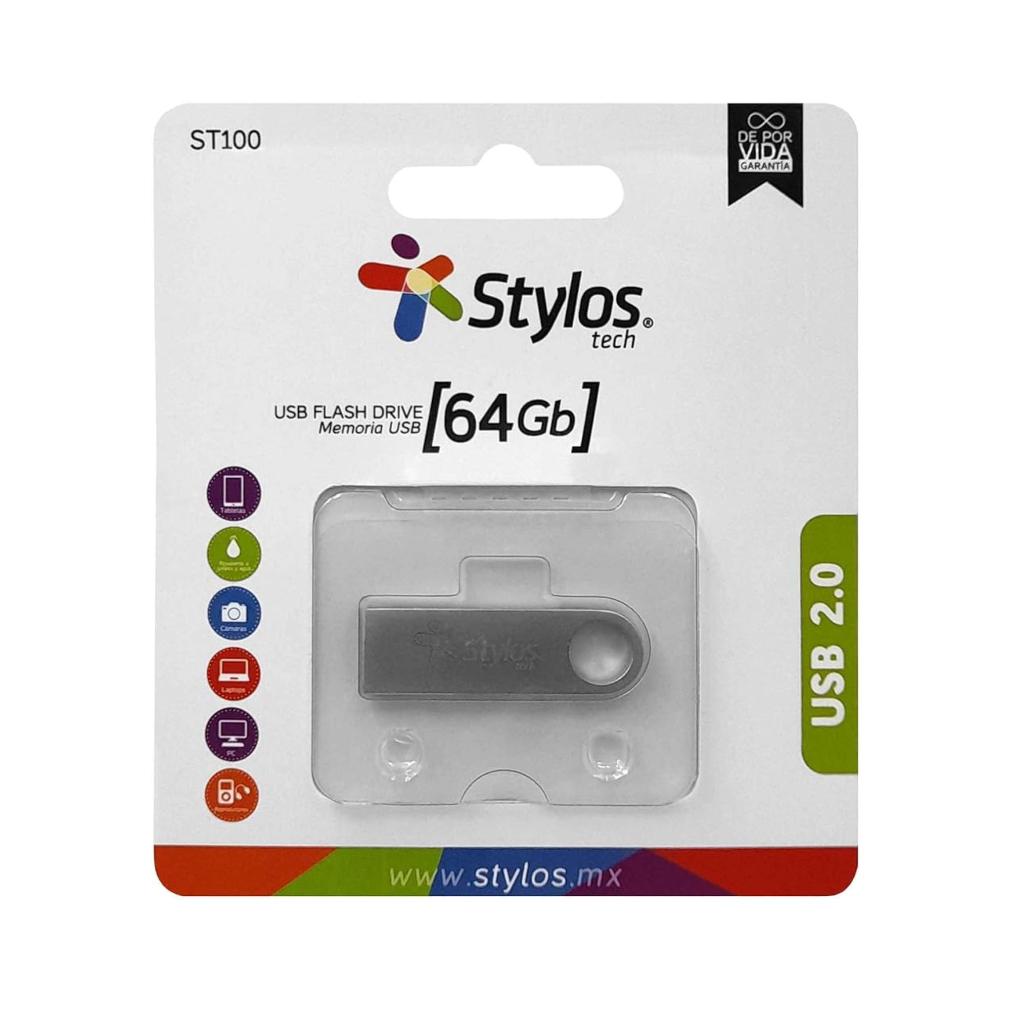 Memoria USB 2.0 de 64 GB Stylos ST100, Metálica