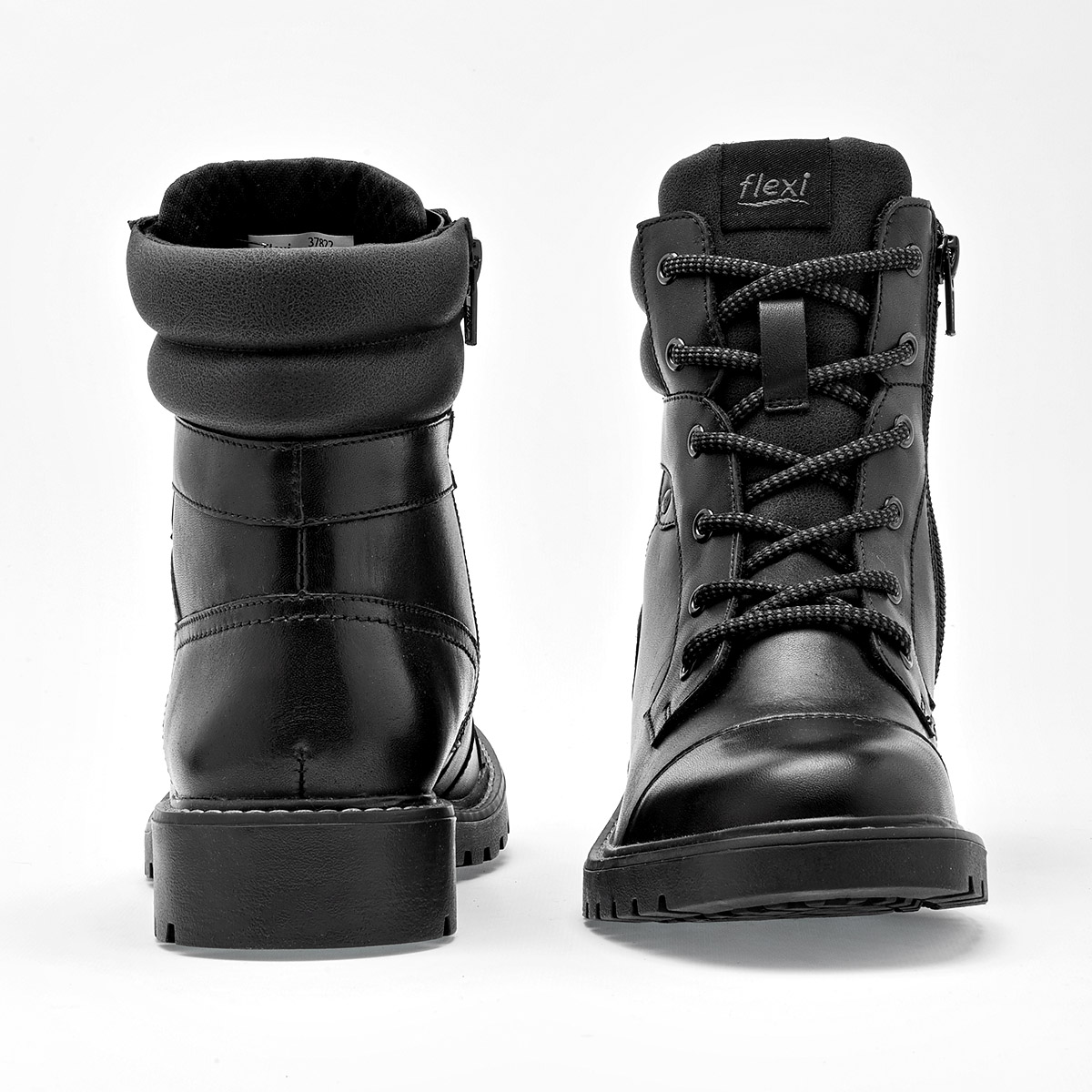 Flexi Botin Tipo Militar Mujer En Piel Tubo 14cm Color Negro E9