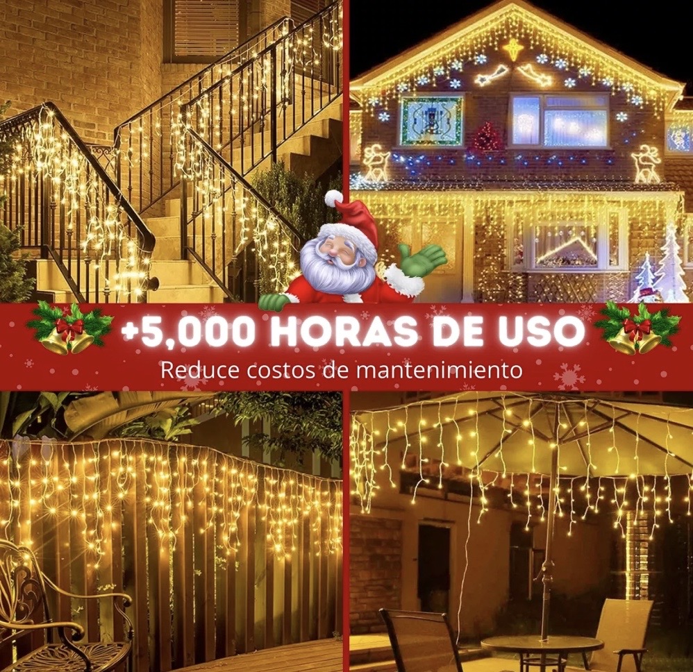 Cascada LED Navideña 500 Luces, 10 Metros para Exterior, Iluminación Festiva de Alta Calidad