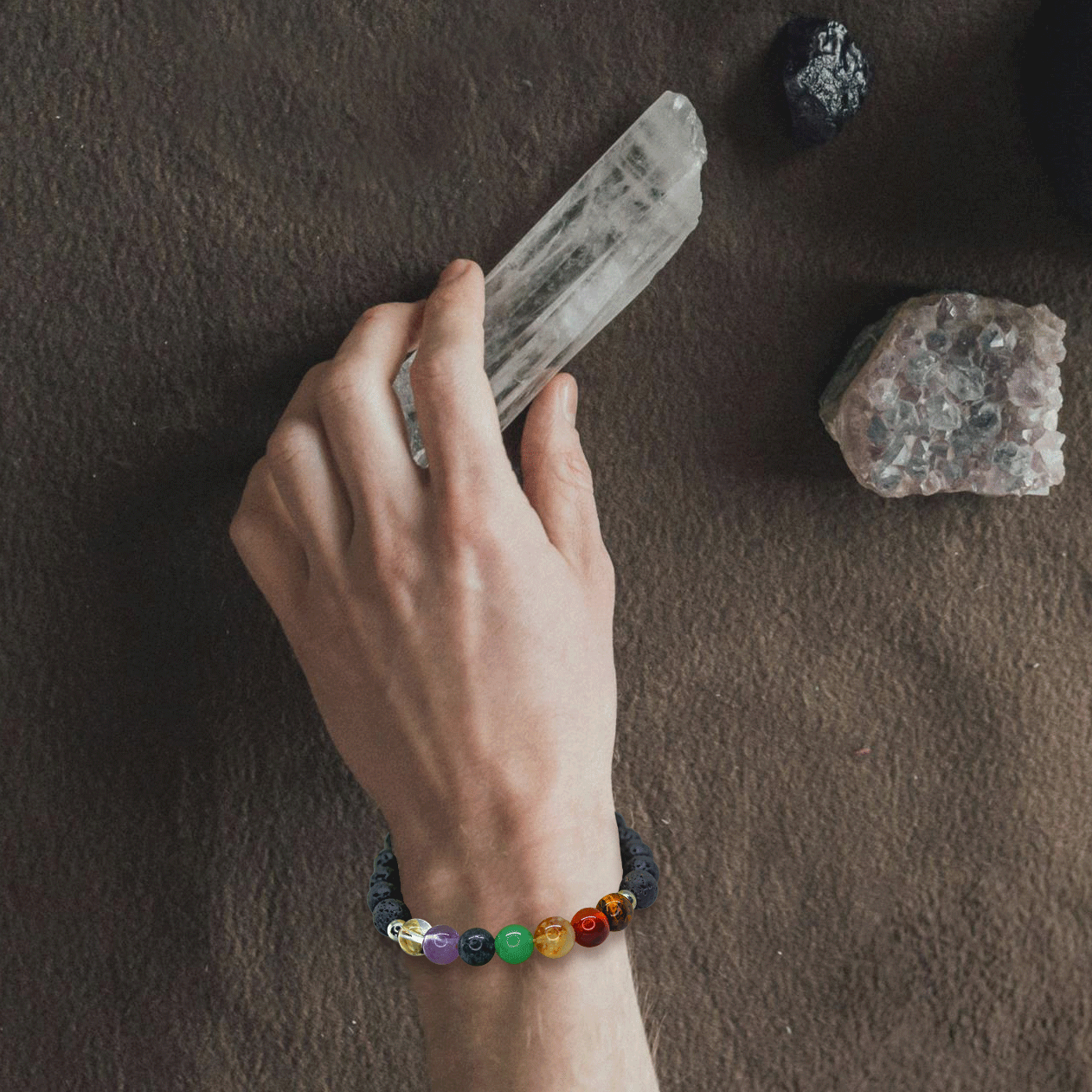 Pulsera hombre 7 Chakras Con cuarzos Naturales y Plata genuina