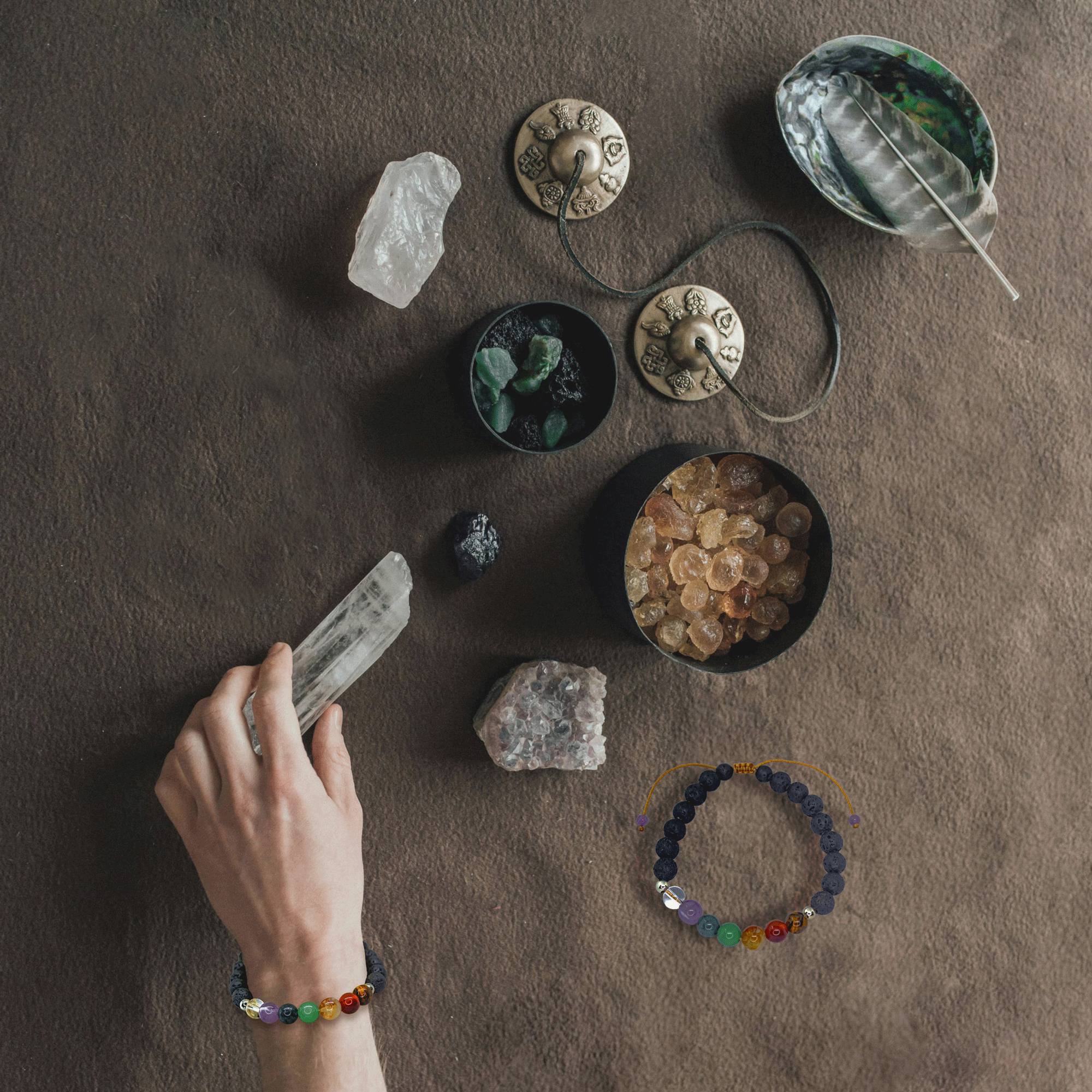 Pulsera hombre 7 Chakras Con cuarzos Naturales y Plata genuina